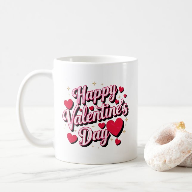 Mug Texte moderne de la Saint-Valentin avec coeurs (Avec donut)