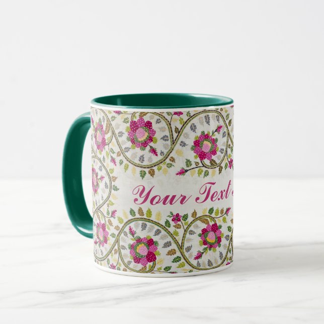 Mug Texte personnalisable, Motif Peonies, William Morr (Devant gauche)