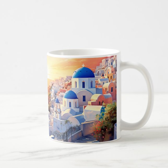 Mug Texte personnalisé Coucher de soleil Santorin Grèc (Droite)