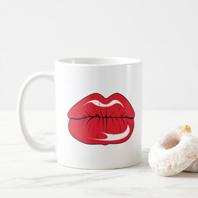 Mug Texte personnalisé lèvres rouges drôles bouche des (Avec donut)