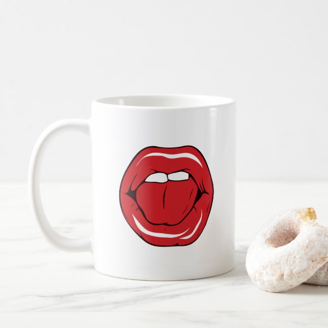 Mug Texte personnalisé lèvres rouges drôles bouche des (Avec donut)