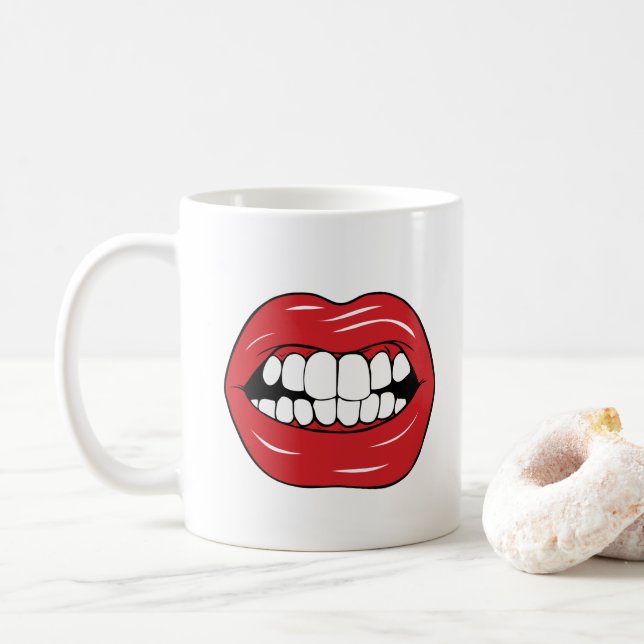 Mug Texte personnalisé lèvres rouges drôles bouche des (Avec donut)