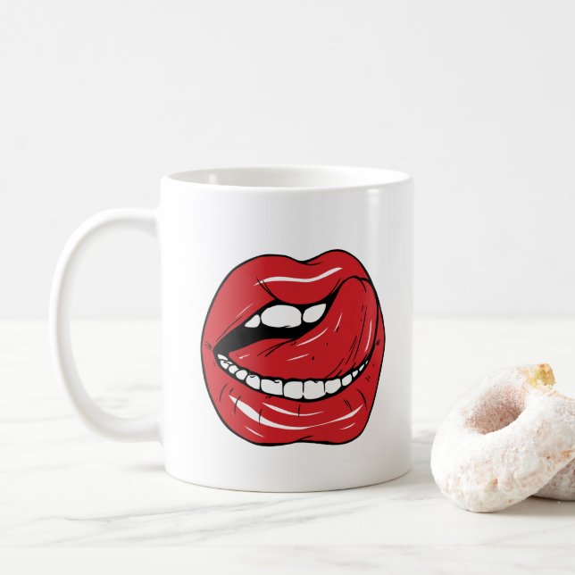 Mug Texte personnalisé lèvres rouges drôles bouche des (Avec donut)