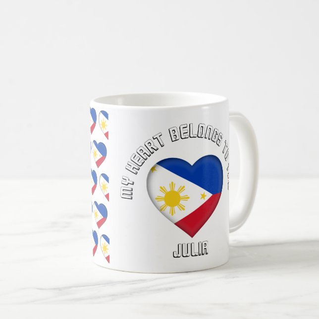 Mug Texte personnalisé Motif des Coeurs du drapeau des (Devant droit)