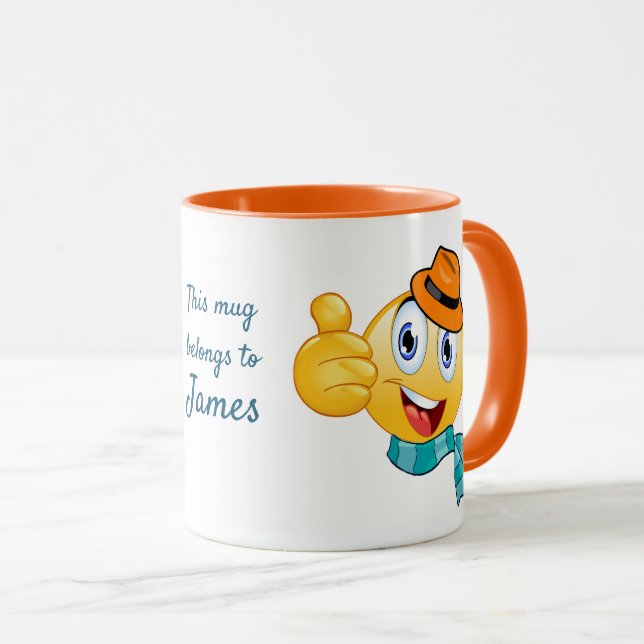 Mug Texte personnalisé Pouce vers le haut Emoji avec C (Devant droit)