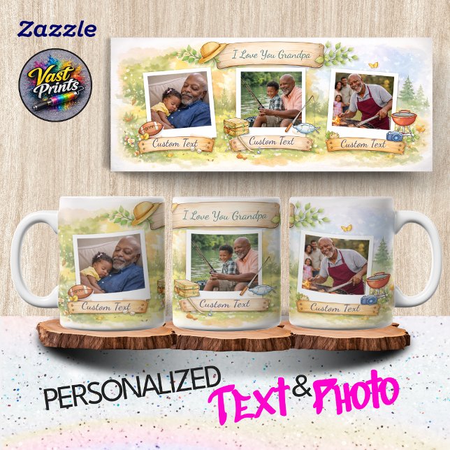 Mug Texte personnalisé pour les activités préférées de (Grandpa's Favorite Activities Custom Text Photo Coffee Mug)