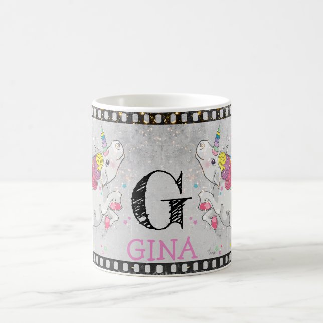 Mug Texte Personnalisé / Sparkle Rainbow Unicorn Retro (Centre)