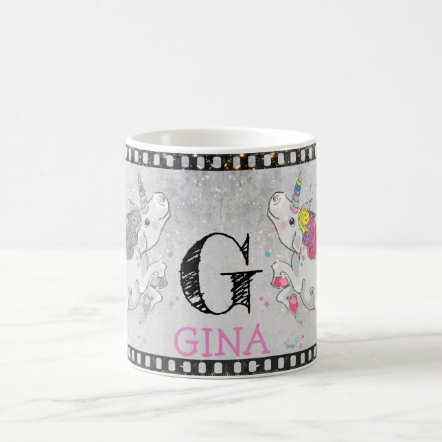 Mug Texte Personnalisé / Sparkle Rainbow Unicorn Retro (Centre)