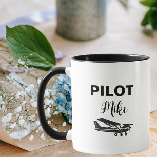 Mug Texte PILOTE moderne & Avion, Cadeau Personnalisé