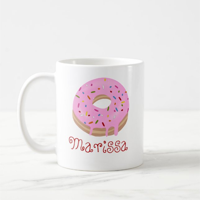 Mug Texte rouge Pink Sprinted Donut et nom café (Gauche)