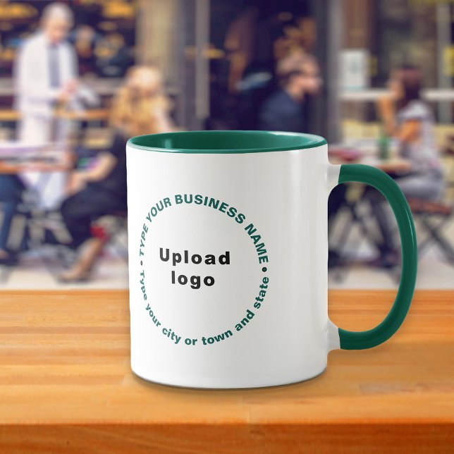 Mug Textes d'affaires Motifs sur le combo vert chasseu (Build brand name awareness. Round pattern business brand texts on hunter green combo mug.)