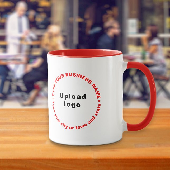 Mug Textes de marques commerciales Motifs rondes sur l (Build brand name awareness. Round pattern business brand texts on red combo mug.)