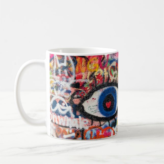 Mug textile floral bleu et rouge (Gauche)