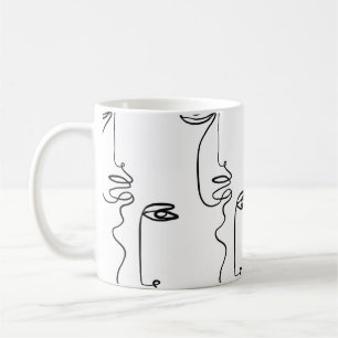 Mug Texture avec faces abstraites. Une ligne continue