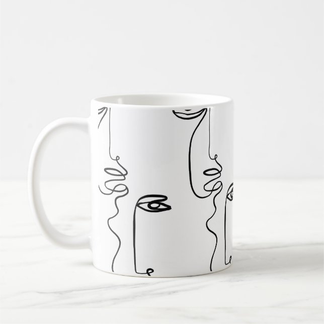 Mug Texture avec faces abstraites. Une ligne continue  (Gauche)
