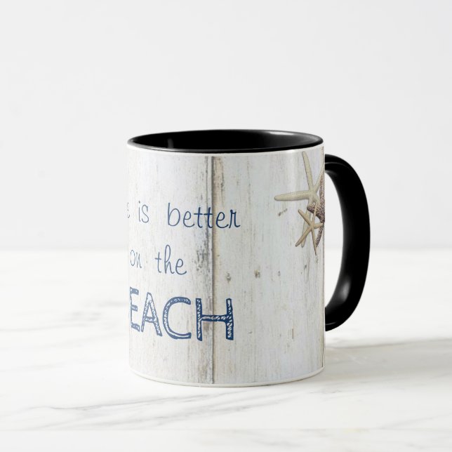 Mug Texture de bois adorable, étoile de mer, plage    (Devant droit)