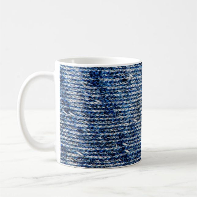 Mug Texture de laine de tricot bleu (Gauche)