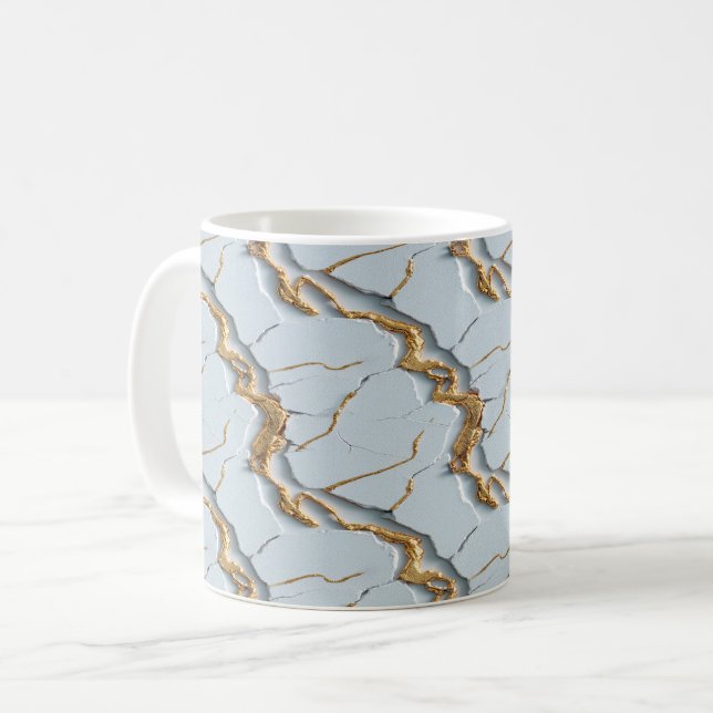Mug Texture de marbre blanc avec veines d'or fissurées (Devant gauche)