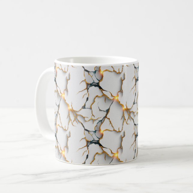 Mug Texture de marbre blanc avec veines d'or lumineuse (Devant gauche)