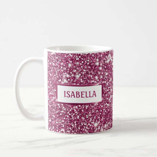Mug Texture de paillettes roses fausses avec nom perso (Gauche)