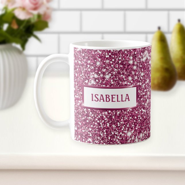 Mug Texture de paillettes roses fausses avec nom perso (Créateur téléchargé)