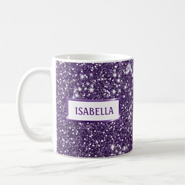Mug Texture de paillettes violettes fausses avec votre (Gauche)