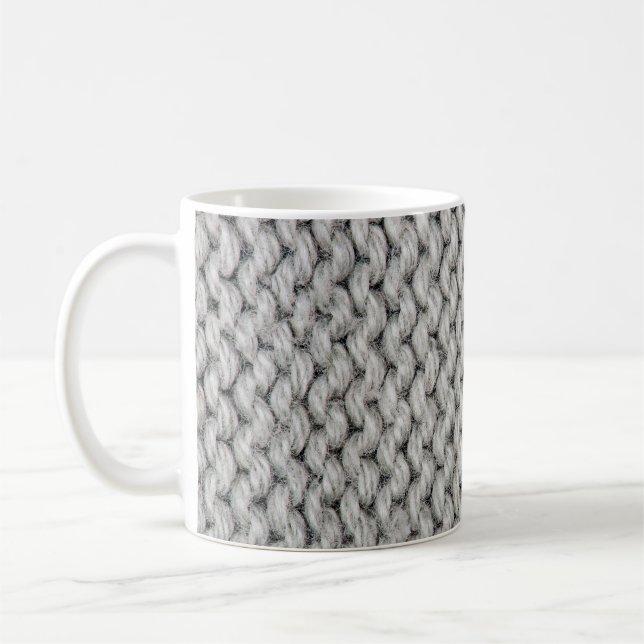 Mug Texture en laine tricotée blanche, photo de gros p (Gauche)