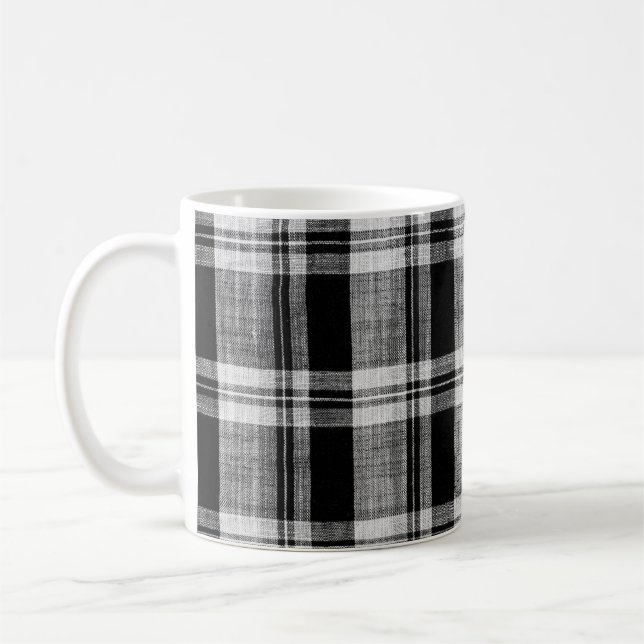 Mug Texture en tissu blanc et noir à damiers plaid pou (Gauche)
