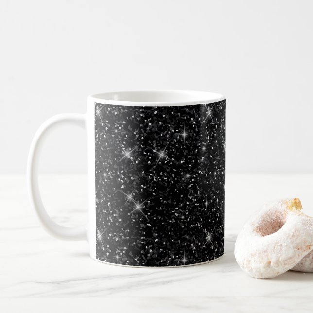 Mug Texture Pailletée Noir Étincelant Élégant Minimal  (Avec donut)