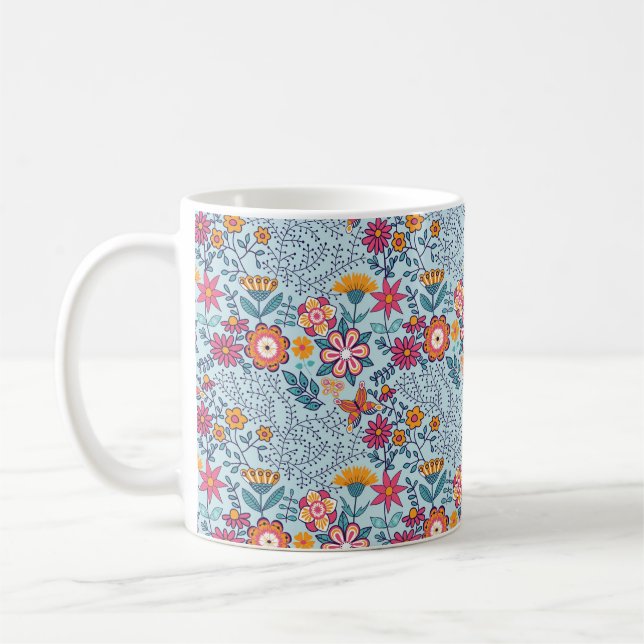 Mug Texture transparente avec fleurs et papillons. Fin (Gauche)