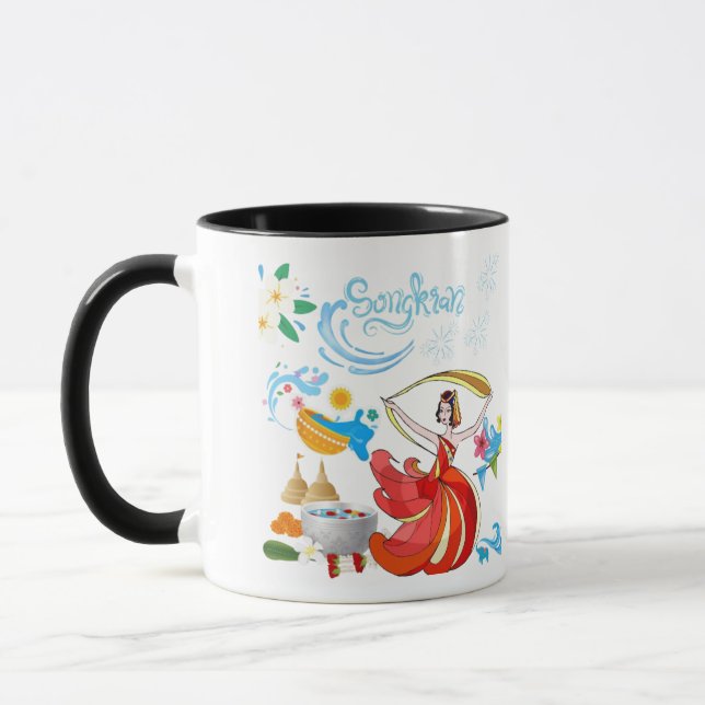 Mug Thai nouvel an rayonnement noir & blanc (Gauche)