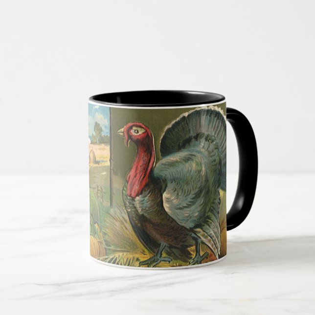 Mug Thanksgiving vintage, Turquie à la ferme (Devant droit)