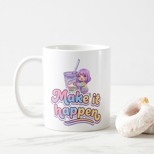 Mug Thé Boba Magique Fille Chibi - "Faites que cela ar (Avec donut)