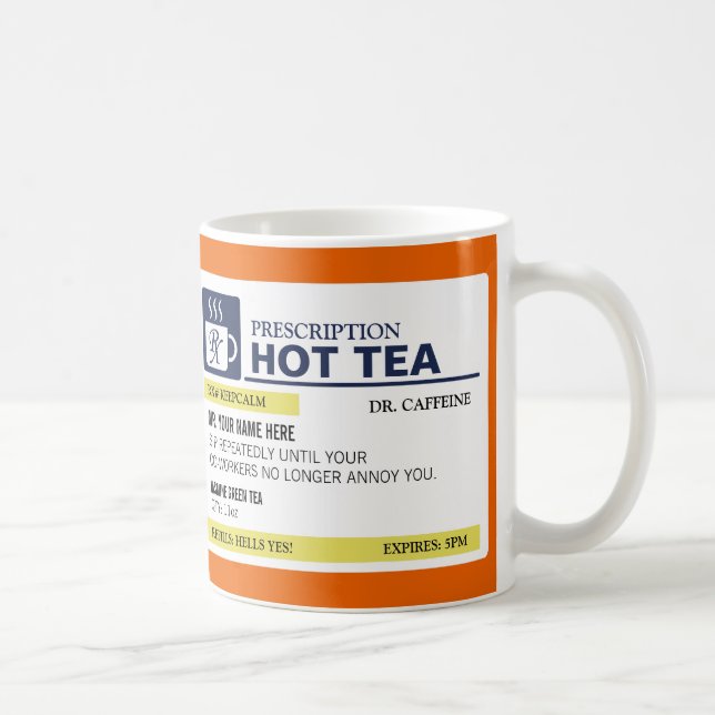 Mug Thé chaud de prescription drôle avec le monogramme (Droite)
