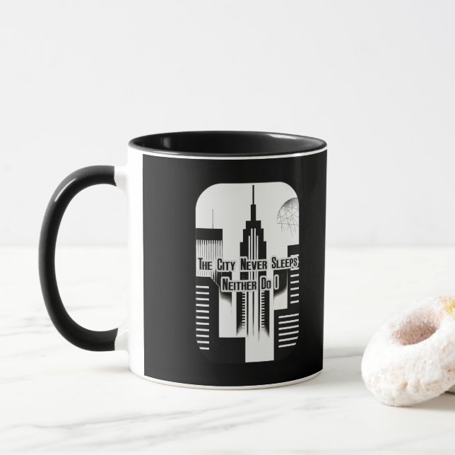 Mug The City Never Sleeps Hustle Skyline Design (Avec donut)