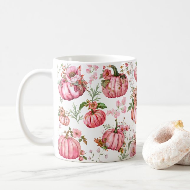 Mug Thé d'aquarelle Whimsical Rose Citrouille Cottagec (Avec donut)