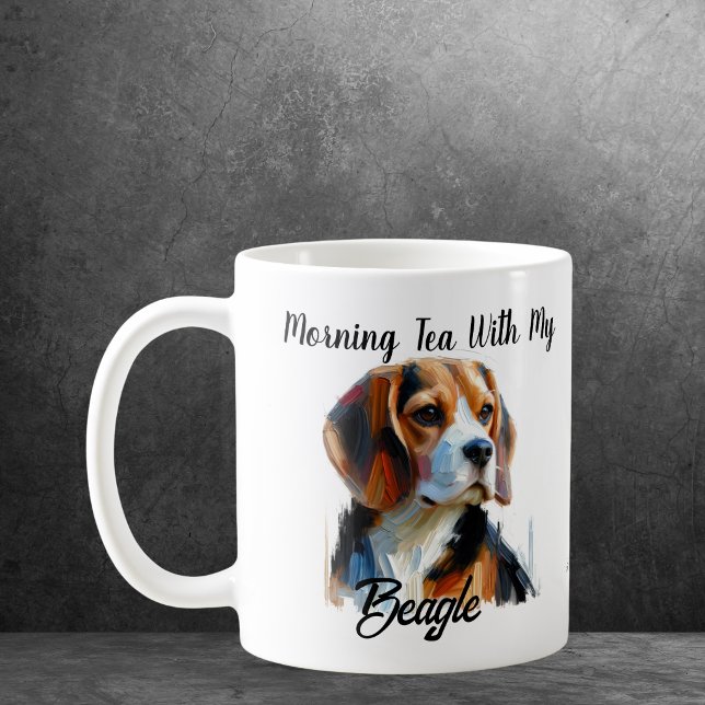 Mug Thé du matin amusant Beagle Brun/Blanc ( Customize , Create your own, Edit the wording add your own,)