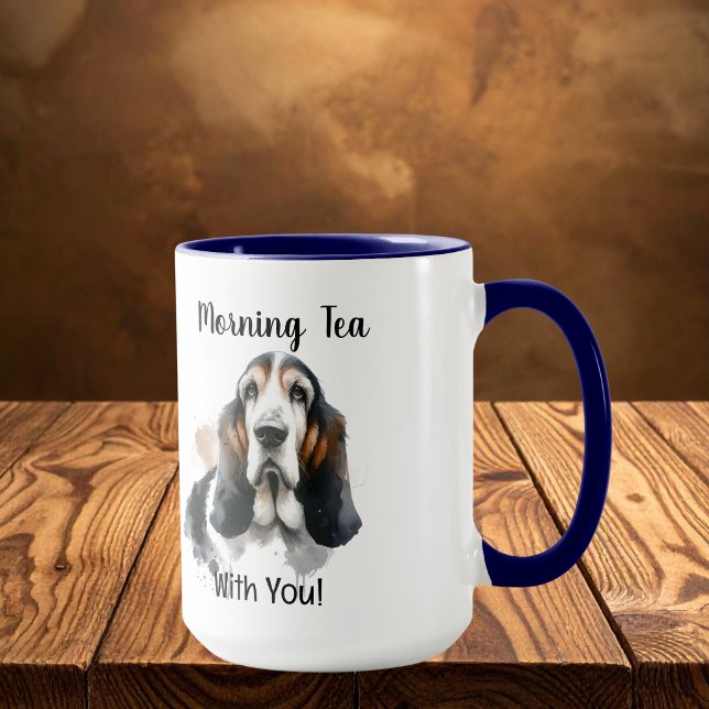 Mug Thé matinal simple Basset Brun Personnaliser (Elegant Pet Lovers Mug, Personalize)