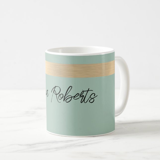 Mug Thé Vert Or Feuille Rustique Faux  (Devant droit)