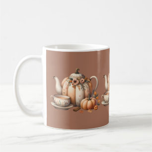 Mug Théière Citrouille avec Illustration Florale d'Aut