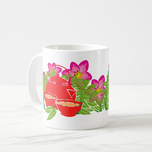Mug Théière Jardin Fleur Rose - Charme Floral (Devant gauche)