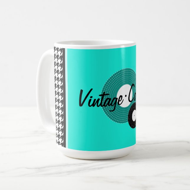 Mug Thème années 50 turquoise, noir et blanc (Devant gauche)