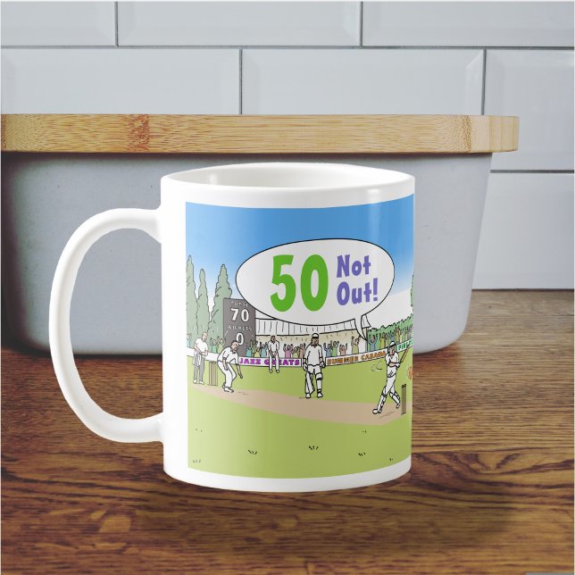 Mug Thème de cricket Not Out 50. 50e anniversaire (50 Not Out Mug)