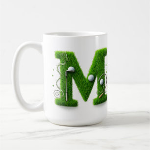 Mug Thème de lettre d'herbe de golf avec balles et clu