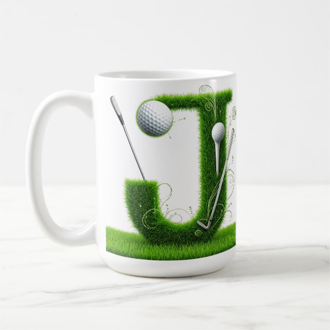 Mug Thème de lettre d'herbe de golf avec balles et clu (Gauche)
