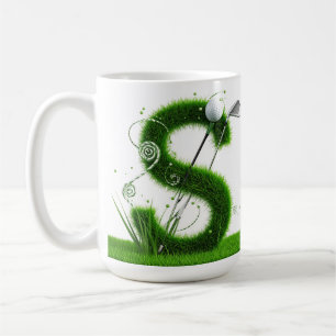 Mug Thème de lettre d'herbe de golf avec balles et clu