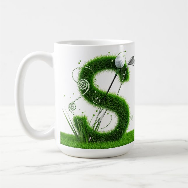 Mug Thème de lettre d'herbe de golf avec balles et clu (Gauche)