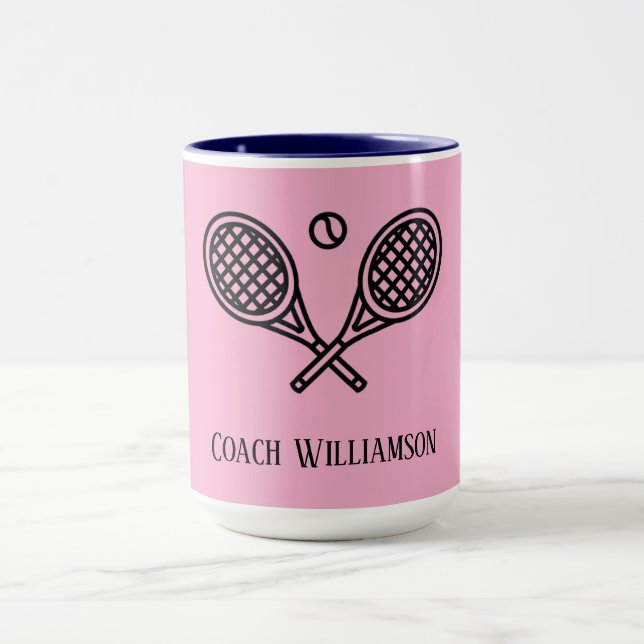 Mug Thème de tennis Monogramme Nom Entraîneur (Centre)
