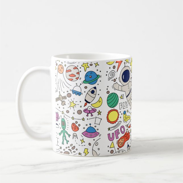 Mug Thème Espace dans l'illustration style doodé (Gauche)