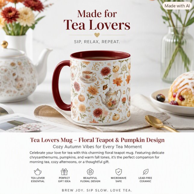 Mug Thème floral de citrouille pour la fête du thé d'a (Créateur téléchargé)